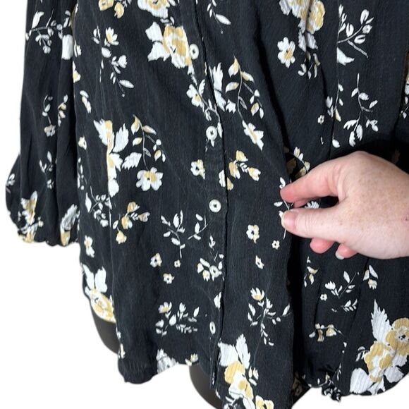 Free people women’s medium floral blouse Peter Pan collar puff sleeve button up - Picture 5 of 9
